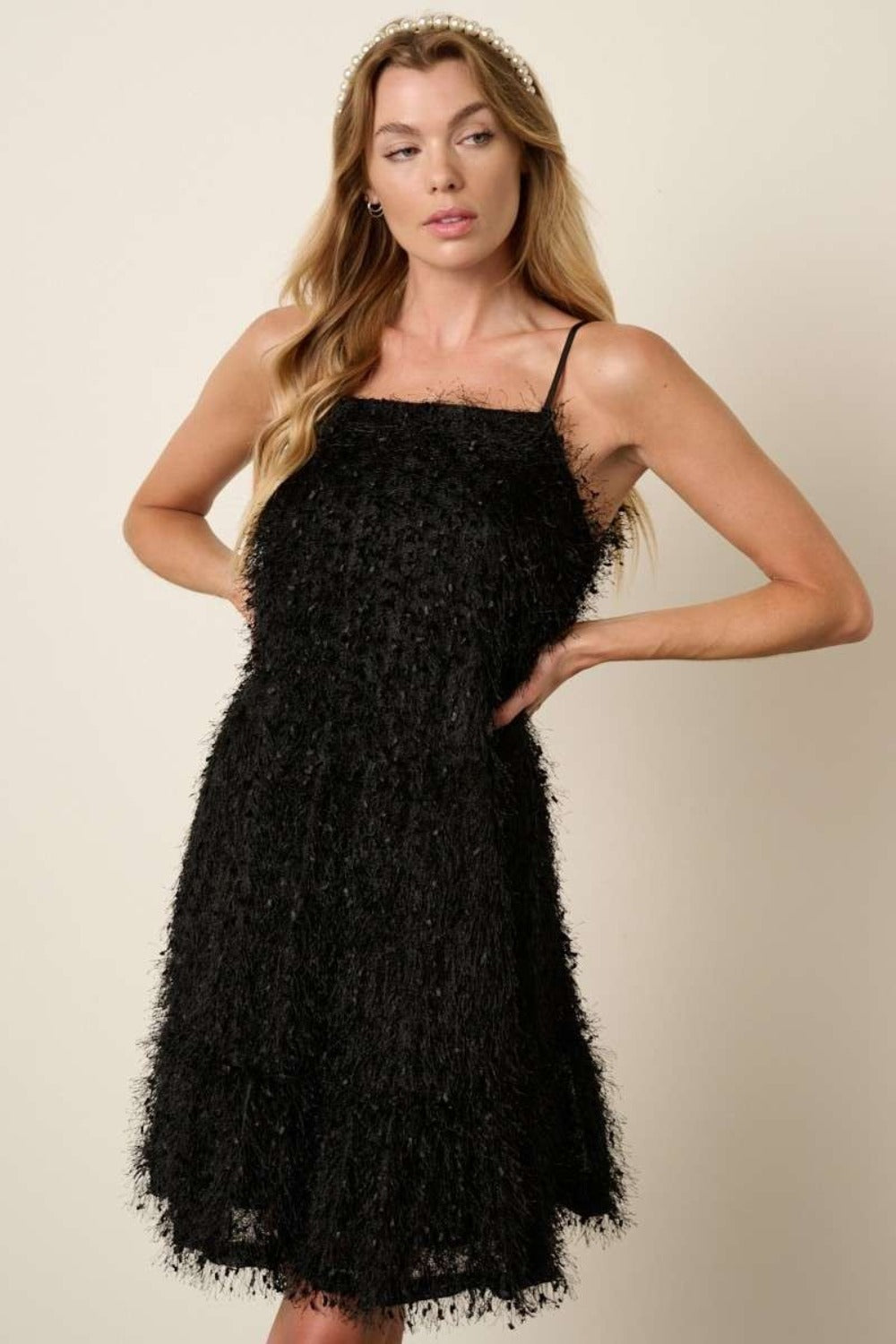 embellished cami mini dress with flippy hem in black Sequin Tie Back Cami Dress Black / M By Trendsi